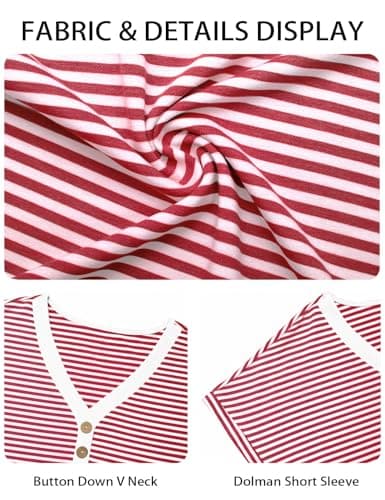 JUSTFASHIONNOW Womens Striped Henley T Shirts Short Sleeve V Neck Summer Tops 2026 Button Front Dressy Casual Blouses view 6