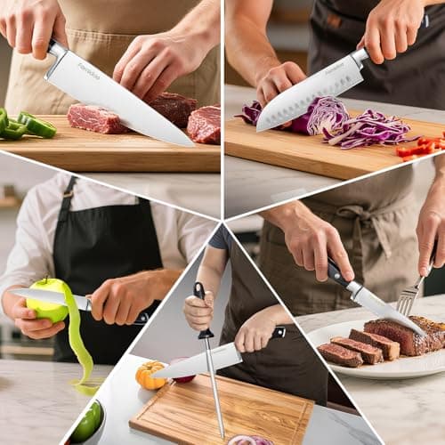 Fomidao 6 Pieces Knife Set with Magnetic Block,Ultra-Sharp High-carbon Steel Kitchen Knife Set, Professional Knife Block Set with Ergonomic Handle and Sharpener view 5