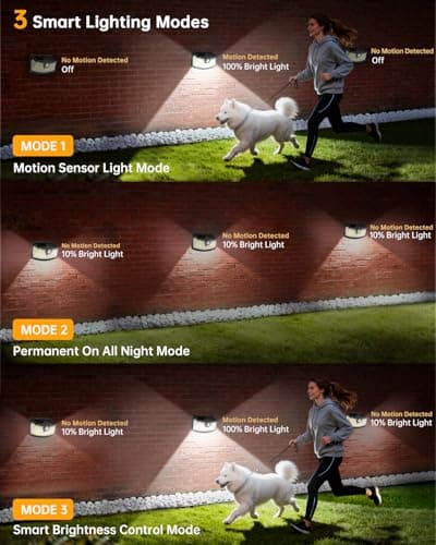 Aootek New Solar Motion Sensor Lights 120 LEDs with Lights Reflector,270° Wide Angle, IP65 Waterproof, Step Lights for Front Door, Yard, Garage, Deck (Black, Daylight White, 1-Pack) view 3