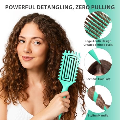 Inpoipsor Curly Hair Brush, Curl Defining Brush for Women and Men, Effortless Detangling and Shaping for Curls, Waves and Coils, Reduces Pulling, Smooth Results (Green) view 2