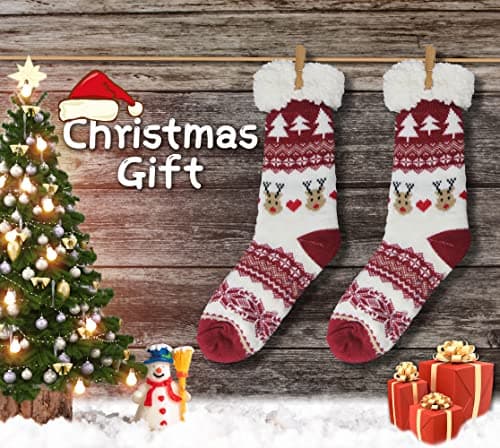 BenSorts Women Winter Thick Slipper Socks with Grippers Non Slip Warm Fuzzy Socks Christmas Gifts view 6