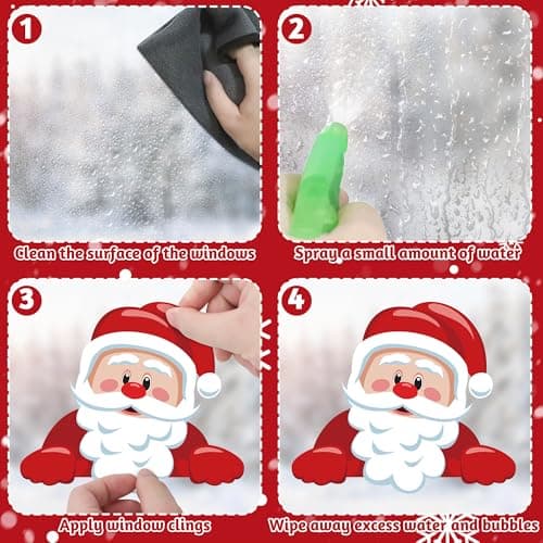 186PCS Christmas Decor, Christmas Window Clings, 9 Sheets Snowflake Window Stickers Decals with Santa Claus Snowman Reindeer, PVC Xmas Decorations Clings for Holiday Party Decorations Accessories view 4