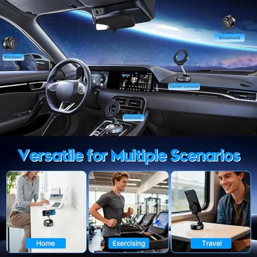 ELESULTRA Magnetic Phone Holder for Car - Suction Cup Phone Mount for Magsafe, Universal 360° Dashboard Phone Holder Vacuum Cell Phone Holders for Your Car/Gym/Mirror Car Mount for iPhone & Android view 4