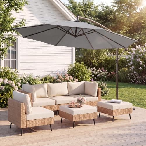 10ft Offset Patio Umbrella, Cantilever Hanging Market Umbrella with 8 Sturdy Ribs, Easy Tilt & Crank, Outdoor Sun Shade for Patio, Backyard, Garden, Poolside, Deck, Grey view 6