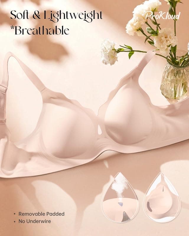 ProKloud Wireless Bras for Women Wave Push Up No Underwire Bralettes Seamless Full Coverage Support Lift Everyday Bra view 6