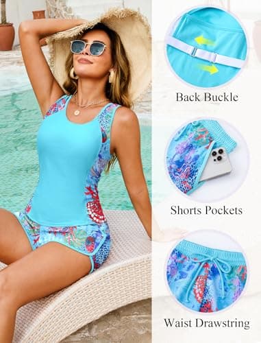 Arolina Tankini Swimsuits for Women Two Piece Athletic Bathing Suits Blouson Tankinis Top with Sporty Pockets Boy Shorts view 5