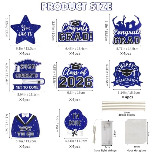 Graduation Decorations 2026 Graduation Party Decorations 32Pcs Blue Graduation Table Centerpiece Sticks with String Lights for College High School Congrats Grad Party Decor Supplies Favors Photo Props view 2