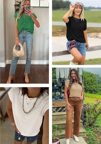 ATHMILE Womens Spring Tops Summer Shirts Beach Vacation Crochet Cap Sleeve Knit Sweater Pullover Cute Fashion Clothes view 4