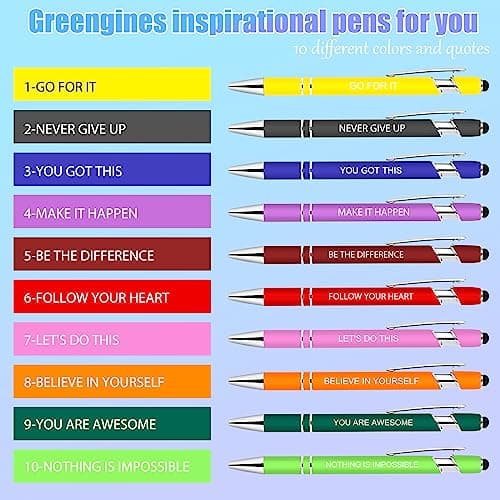 Greengines 10 Pcs Inspirational Pens Bulk, Motivational Ballpoint Pen with Stylus Tip Funny Ink Pens in Bulk Inspirational Gifts for Women Coworkers Office Supplies Black Ink… view 4
