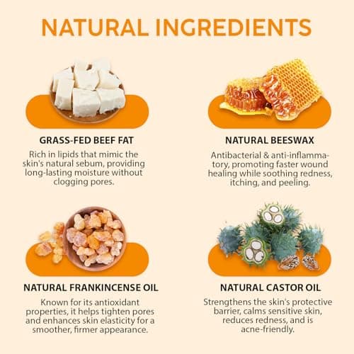 Tiuedu 2Pack Tallow, Castor Oil and Frankincense Oil Skin Balm, 100% Grass-Fed Tallow for Face & Body Moisturizer, Deep Moisturizing Cream, Moisturizer for Dry, Cracked Skin, All Skin Types view 2