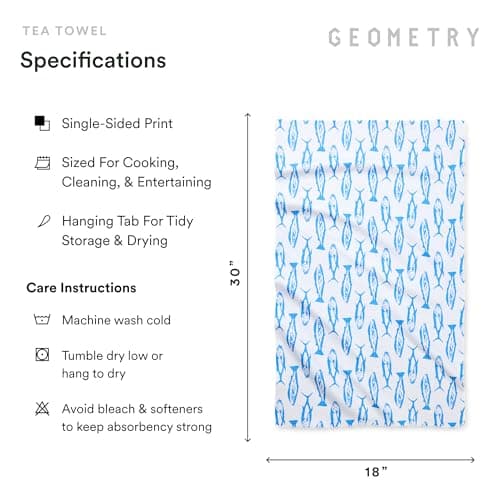 GEOMETRY Tea Towels – Spring & Summer Collection – Quick-Dry, Ultra-Absorbent, Reusable Microfiber Kitchen Towels for Drying & Cleaning - Coastal Catch - 1 Pack view 2