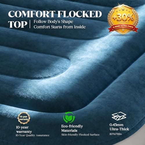 VOSSER Queen Air Mattress with Built-in Pump,18'' Raised Blow Up Mattress, Leak-Proof Air Bed with Storage Bag, Flocked Top Inflatable Mattress for Home, Camping & Guests，800lbs view 5