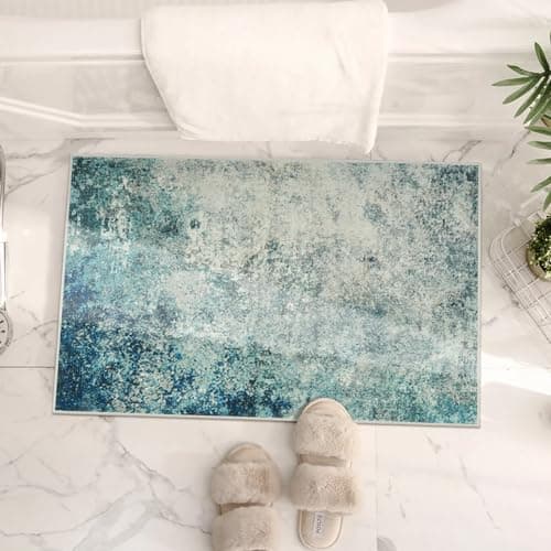 Lahome Modern Abstract Area Rug - Small 2x3 Washable Entryway Rugs Non-Slip Low Pile, Accent Throw Carpet for Kitchen Bath Mats Laundry Front Indoor Doormat,Blue/Grey view 5