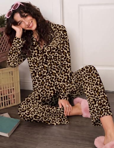 Ekouaer 2 Pack Womens Pajamas Set Button Up Pjs Loungewear Set view 4
