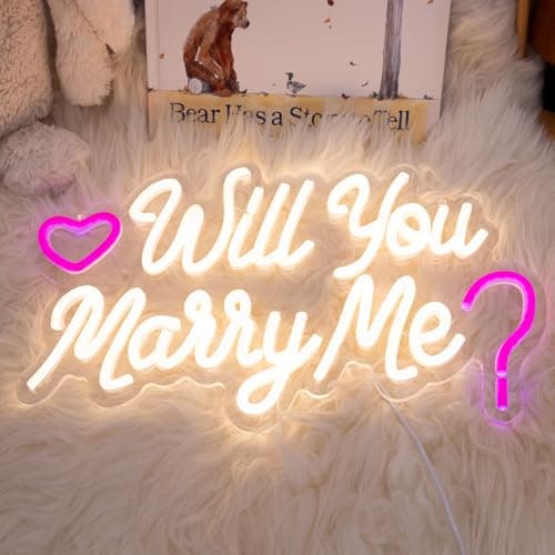 Will You Marry Me Sign,USB Powered Marry Me Light Up Letters with Dimmer and Sticky Hook, Wall Decor Neon LED Signs for Marriage Proposal Valentine's Day Decorations15.75 x 9.45 inch view 5