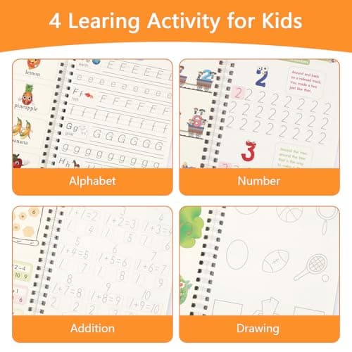 PEASUG Grooved Writing Books for Kids 3-5, Magic Grooved Writing Practice for Kids, Reusable Handwriting Workbooks Practice for Kid Learn to Write, Children's Magic Copybooks 4 Pack view 3