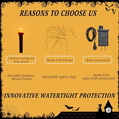 4.2Ft Giant Spider Halloween Decorations Outdoor 52" Light Up Spider with 90 LED Lights for Front Yard, Porch, Garden, Lawn, Halloween Party (Orange) view 5