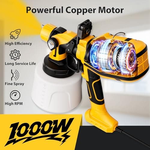 Paint Sprayer for House Painting, Paint Sprayer with Easy to Clean Design, 1400ml (47oz) Container, 6 Brass Nozzles & LED Light, 3 Spray Patterns for House, Fence, Furniture, DIY, Garden, Walls view 2