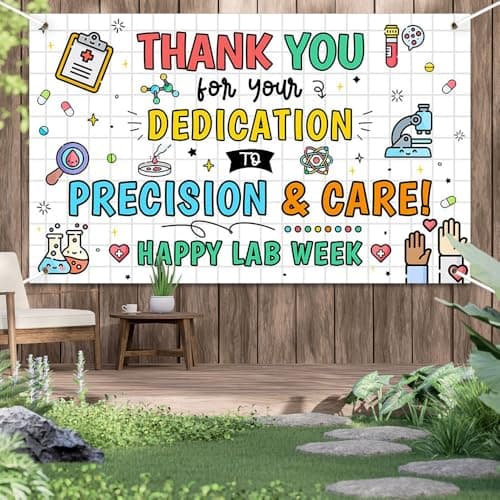 Wollmix Lab Week Decorations Banner - 70.8x43.3 Inch Thank You for All You Do Sign for Laboratory Workers, We Appreciate You Party Backdrop Decor Photography Supplies Photo Booth Background view 3