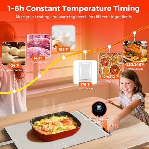 Food Warming Mat, Electric Warming Tray with 248°F Max 8 Temps 1-6H Timer | 10s Fast Full Surface Food Heating pad, Roll-Up Silicone Design Food Warmer Child Lock for Buffets, Partie Everyday Meals view 2