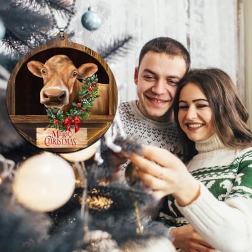 Cow Christmas Ornaments 2026, Brown Cow Ornaments for Christmas Tree, Farmhouse Christmas Ornaments, Farm Animal Christmas Ornaments, Jersey C ow Ornament view 4