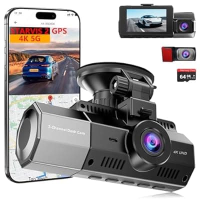 Eivikga 4K+2.5K+2.5K Dash Cam, STARVIS 2 Sensor, Dash Camera 3-Channel, Free 64GB Card, Dashcam with 5G WiFi GPS, G-Sensor,Loop Recording, HDR, 24H Parking Monitor, Time-Lapse Recording, 256GB Max