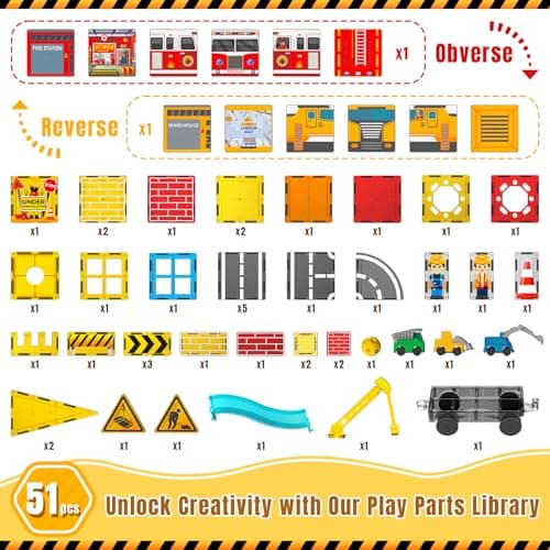 Magnetic Tiles for Kids Ages 4-8 Construction Toys with Crane Marble Run view 2