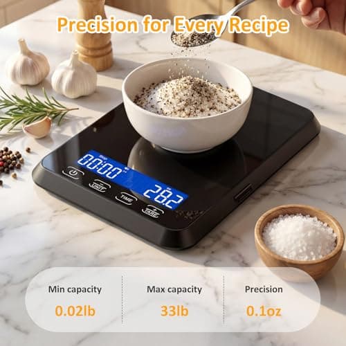 Letron Food Scale, 33 lb / 0.1 oz High Precision Kitchen Scale for Sourdough Bread, Built-in 7 Units, Timing & Tare Function, Rechargeable Digital Kitchen Scale for Food, Baking, Cooking view 2