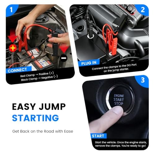 12000mAh Car Jump Starter 1800A with Air Compressor & Vacuum Cleaner | LED Light, Portable Battery Booster, Gas/Diesel Compatible, 1800A Peak Current, 12000mAh Capacity view 5