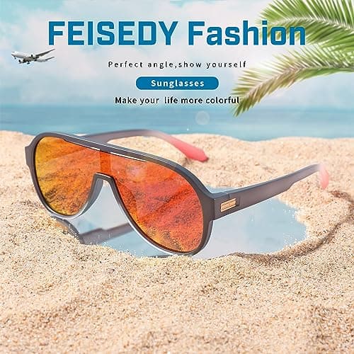 FEISEDY Polarized Men Women Sunglasses, Oversized Fahion One Piece Sun Glasses, Lightweight TR90 Frame B4080 view 7