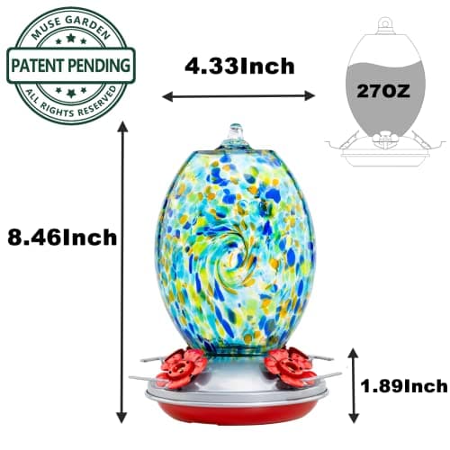 Muse Garden Glass Humming Bird Feeders for Outdoors - 27OZ Blown Glass Hummingbird Feeder - Unique Gift for Mom Gardeners Women, Outdoors Hanging Garden Decor, Includes Ant Moat & Brush, Starry Night view 3