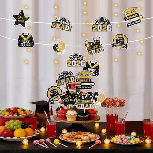 Graduation Decorations 2026 Graduation Party Decorations 32Pcs Black Gold Grad Table Centerpiece Sticks with String Lights for College High School Congrats Grad Party Decor Photo Props view 3