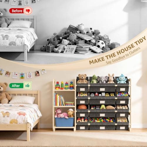 HONGDDY Toy Storage Organizer with 3 Shelves and 12 Bins, Bookshelf/Bookcase, Kids Bin Shelf, Toys Box for Playroom Organization for Bedroom & Room view 4