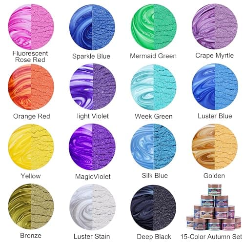 MTBJZJ Mica Powder for Resin, 15 Colors - 20g/Bottle of Epoxy Resin Color Pigment,for Candle Dye, Lip Gloss Pigment, Soap Making, Slime Colorant, Paint, Bath Bombs,Nail Polish and Eye Shadow view 3