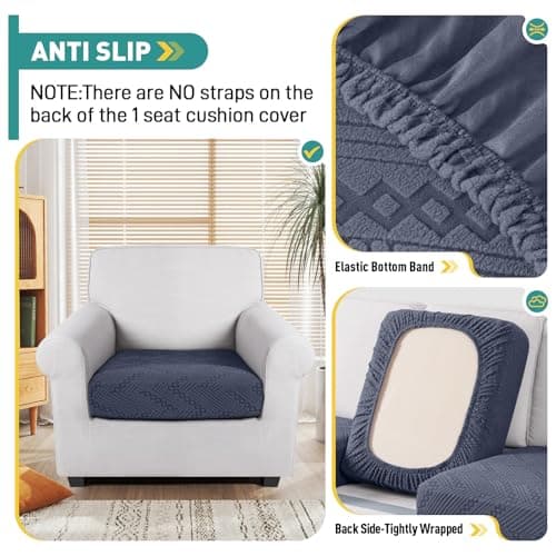 Ruaozz Couch Cushion Covers for Sectional Sofa Stretch Seat Cushion Covers Washable Sofa Slipcovers for L Shaped Soft Furniture Protector Pet Friendly (1 PC Seat or Back Cover, Blue Gray) view 4