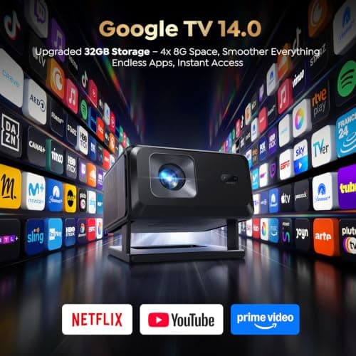 Portable Smart Projector [Bundled with Google TV Stick 14.0 & 4K Support & Dolby] with WiFi and Bluetooth HDR10,Ceiling Mini Movie Short Throw Projector Outdoor Auto Focus for Home Theater Bedroom view 6