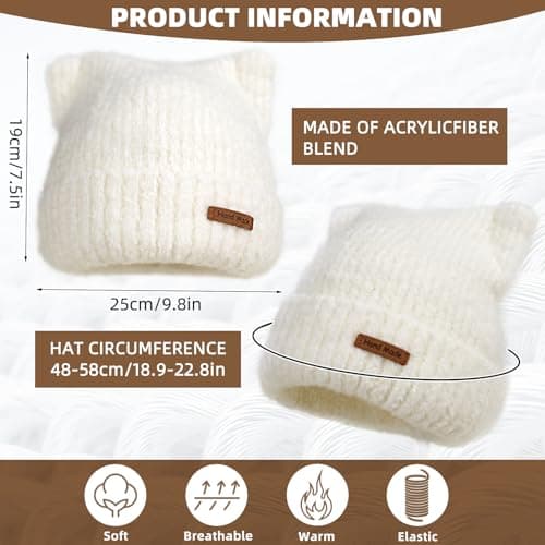 Cat Ear Beanie Cute White Cat Crochet Beanie Winter Warm Hat Knitted Cap for Women Girls view 2