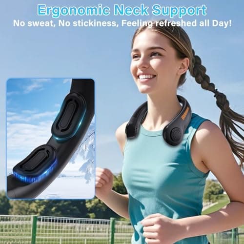 Portable Neck Fan Rechargeable, 5 Speeds, Lightweight, Long Lasting, Battery Operated All-Around Cooling Quiet Personal Fans for Travel Camping Cooling Essentials, Birthday Gifts for Women Men Mom Dad view 2