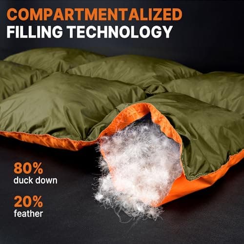 Gaialoop Down Puffy Blanket for 2 Person Car Camping Outdoor Travel Backpacking, 80% Duck Down & 20% Feather Lightweight Portable Soft Warm Cozy Camping Blanket Quilt, Olive Green view 4