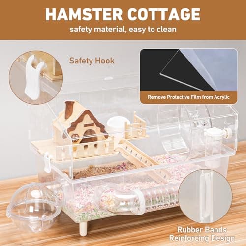 Hamster Cage 8 in 1 with All Accessories, Acrylic Hamster Cages with Full Transparent Viewing, Excellent Ventilation, Castle Habitat, Dwarf Hamster Cage Suitable for Gerbil, Mice, Other Small Animals view 2