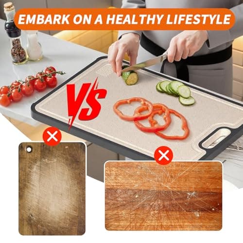 Cutting Board for Kitchen, Cutting Board Double Sided Food Grade, Pure Titanium and Wheat Straw PP Non-slip durable and easy to clean (Large) view 4