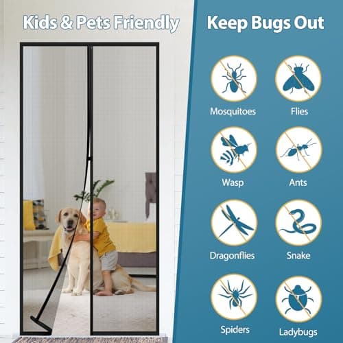 Augblinds Magnetic Screen Door Fits Door Size 36 x 82, Screen mesh Size 38 x 83, Clear Screen Door Mesh with Powerful Magnets & Windproof Hasp for Front Back Patio Doors, Keep Bugs Out view 5