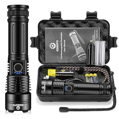 Esgofo Flashlights High Lumens 100000 Rechargeable, Super Bright Handheld LED Flash Light, Powerful Emergency Linternas, Waterproof, Long Lasting, for Hiking Camping Gift