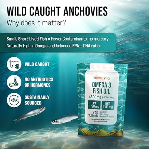 Omega 3 Fish Oil 4800 mg – EPA 1728 mg | DHA 1152 mg from Wild-Caught Anchovies – Burpless Mini Softgels – Pure Omega-3 Fatty Acid Supplement – Non-GMO, Gluten-Free, No Aftertaste – 240 Capsules view 3