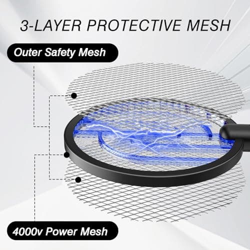 Gooqand Bug Zapper Racket, 2 in 1 Fly Swatter USB Rechargeable, 4000V Electric Fly Zapper with 4 Layer Safety Mesh，Electric Racket for Kitchen, Home, Garden and Outdoors view 3
