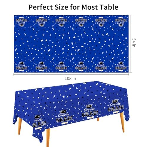 Labrostar Graduation Decorations 2026 Graduation Tablecloths Congrats Grad Table Cover for Class of 2026 Graduation Party Decorations Table Decor Party Supplies 3Pcs Blue view 2