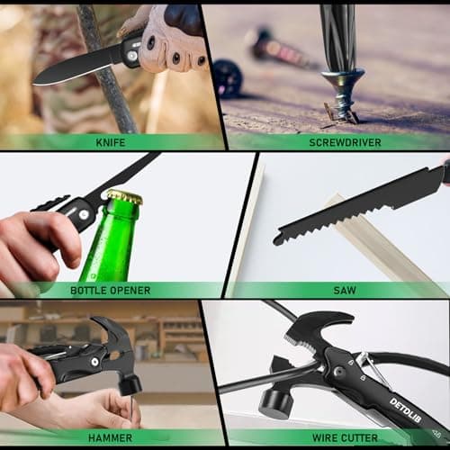 DETDLIB12-in-1 Multitool Hammer, Birthday Gifts for Men, Essential for Camping, Hiking, Cool Gadget, Gifts for Men. Women, Dad, Him, Husband, Father, Mechanic, Boyfriend, Black view 4