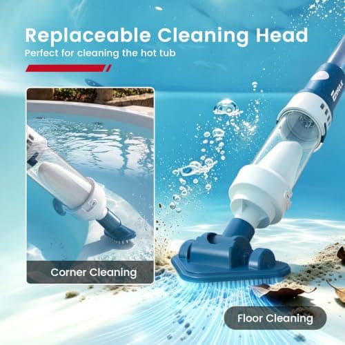 Enhulk PC61 Pool Vacuum, Cordless Handheld Pool Vacuum for Above Ground Pool & Hot Tub Vacuum, 16.6 GPM Powerful Suction & 93'' Extension Pole, 2 Filter Unit, 2 Brush Heads, 1H Runtime view 4