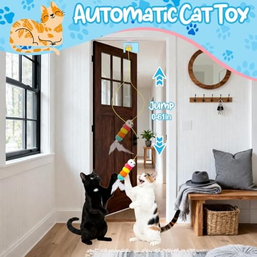 Mity rain Hanging Cat Toy for Indoor Cats Automatic– Interactive Cat Toy with Caterpillar, Gray Mouse and Feather Toys, Rechargeable Cat Toys for Self Play to Keep Them Active and Entertained view 3
