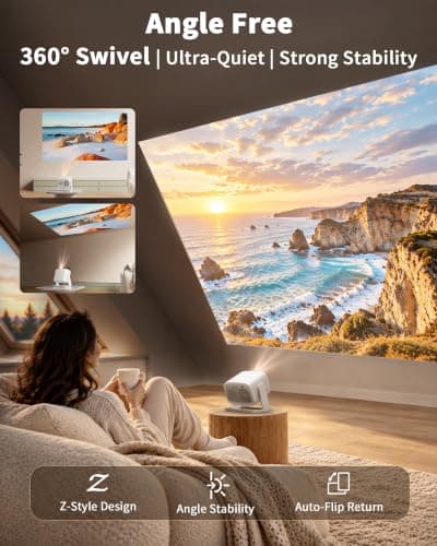 Smart-Outdoor-Projector-Portable, 360° Rotating Mini-Movie-Projector with WiFi6 and Bluetooth5.4, Lisowod Movin3.0 Built-in 10K+ Licensed Apps, Phone Control, Ceiling Proyector for Indoor/Outdoor Use view 2